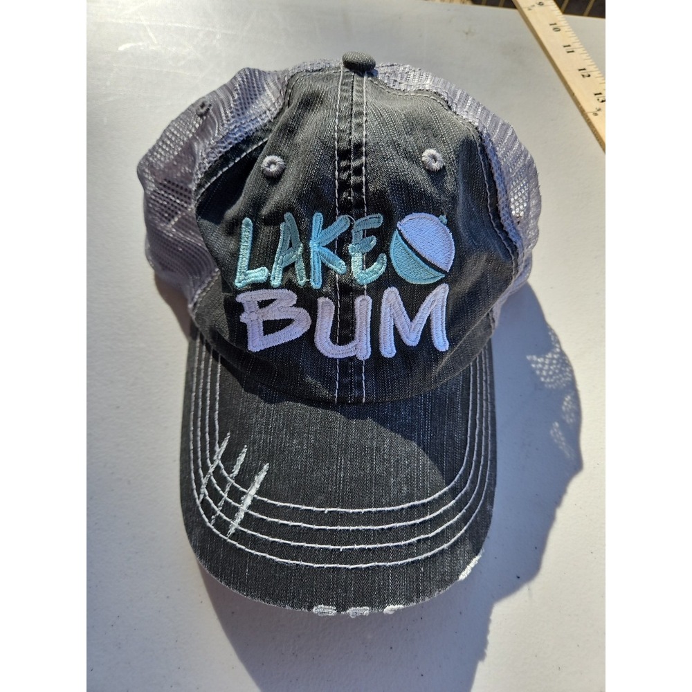 Lake Bum Distressed Women's OS Trucker Hat Anchor Snap Back Cap H07
